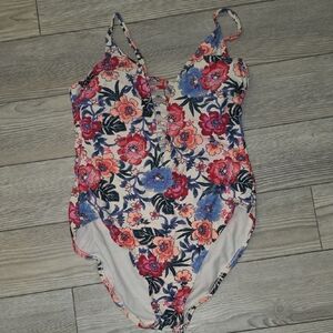Floral Lace-Up One-Piece Swimsuit